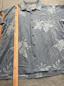 Tommy Bahama Shirt Mens XL Blue Silk Button Up Camp Casual Floral Striped Hawaii - Picture 1 of 5