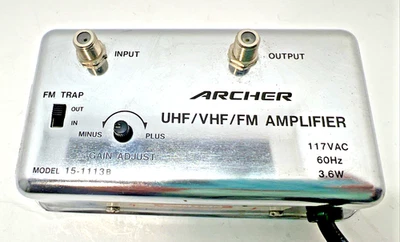 RadioShack Archer 15-1113A 20dB Signal Amplifier UHF/VHF/FM with Gain & FM Trap - Image 1 of 4