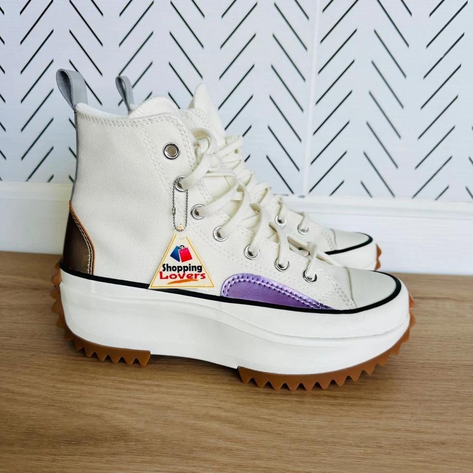 ⭐Converse запустить звезда похода Hi платформе 7,5 мужские туфли бежевый фиолетовый кроссовок A09796C⭐ - Изображение 1 из 4