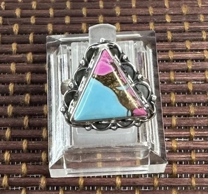 Southwest Native Sterling Silver Cotton Candy Dahlia Triangle Swirl Ring Sz 7 - Picture 1 of 9