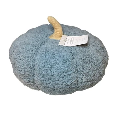 Huntington Home Jumbo Sherpa Pumpkin Pillow Plush Blue 15" Seasonal Decor Soft - Image 1 of 4