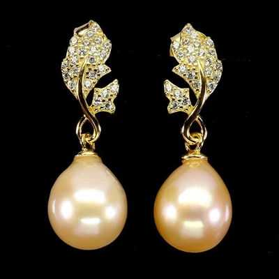 Pendientes de plata de ley 925 perlas colgantes hoja de 10x8 mm piedras preciosas naturales joyería Foto 1 de 4