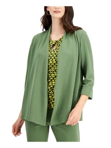 KASPER Womens Green Open-front Cardigan 3/4 Sleeve Wear To Work Jacket XS - Picture 1 of 3