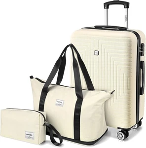 3-teiliges Hartschalen-Reisegepäckset mit Trolley-Rollen & TSA-Schloss - beige - Bild 1 von 1