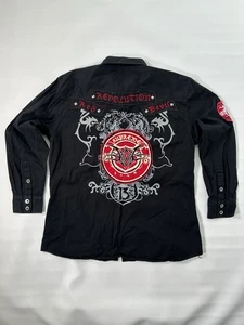 Y2K Button Up Shirt Mens XL Red Eagle Cotton Embroidered Affliction Style - Picture 1 of 12