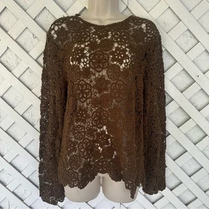 Top Zara Boho Hippie Festival floreale all'uncinetto manica lunga marrone taglia large - Foto 1 di 10