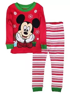 Disney Boys Red Mickey Mouse Christmas Long Sleeve 2 Piece Pajama Sleep Set 8 - Picture 1 of 2