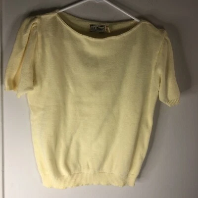 Vintage LL Bean Sweater Women's Small Pullover Short Sleeve Yellow Made In USA - Image 1 of 3