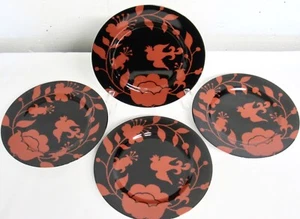Lot of 4 VINTAGE 1979 FITZ & FLOYD Fleur Fantaisie Black Red Bread Salad Plates - Picture 1 of 6