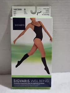NEW SIGVARIS WELL BEING 142 CUSHION COTTON KNEE HIGH SOCKS 15-20 mmHg SZ B BLACK - Picture 1 of 5