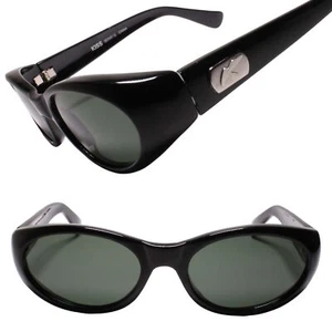 Y2K Glam Rock Aesthetics Genuine Vintage Funky Style Black Oval Sunglasses - Picture 1 of 3
