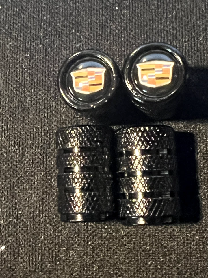 Cadillac Valve Stem 4 Piece Caps Black USA Shipping - Image 1 of 1