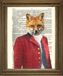 FOX HUNTER: Vintage Red Foxy Hunting Animal Dictionary Page Art Print - Picture 1 of 2