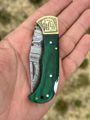 Cuchillo de Bolsillo Damasco Hoja Plegable Buck Táctico Águila Grabada Refuerzo Foto 1 de 4