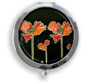 Retro Poppy Flower Blossom Compact Mirror Make Purse Travel Mirror Keepsake - Picture 1 of 4