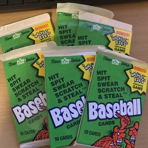 1991 Fun Stuff, Hit Spit Swear Scratch & Steal Baseball Cards (6) Sealed Packs