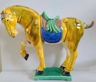 Vintage Chinese Tang Dynasty Style Sancai Glazed Horse Sculpture 7" Tall - Image 1 of 4