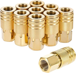Accesorios de manguera de aire de 1/4 pulgada, paquete de 10 acopladores industriales hembra de latón de 1/4 pulgada Qui - Imagen 1 de 12