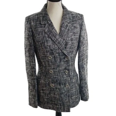 Calvin Klein Blazer Black White Gray Knit Double Breasted Classic Womens Size 2 - Image 1 of 4
