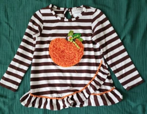 Emily Rose Girls Thanksgiving Fall Halloween Pumpkin Long Sleeve Top - Size 5 - Picture 1 of 7