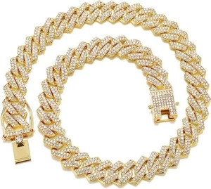 Men's Gold Plated Iced CZ Out Solid Miami Cuban Link Bracelet Or Chain 12MM - Picture 1 of 10
