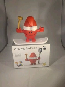 WMF Willy Mia Fred Set 2 Egg Cup Spoon Hammer Santa Hat Christmas Version German - Picture 1 of 5