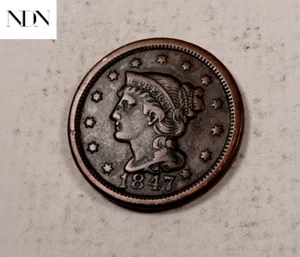 Centavo grande cabello trenzado 1847 - extra fino (EF/XF) - #LC252 - Imagen 1 de 3
