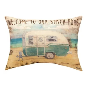 WELCOME TO OUR BEACH HOME INDOOR OUTDOOR TEXTURED THROW PILLOW - 18" X 13" - Picture 1 of 1