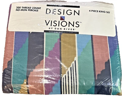 Vintage Sealed Dan River King Set, Flat + Fit +2 Pillowcases - USA Made Vagabond - Image 1 of 4