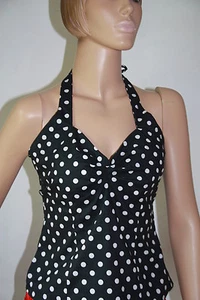 Black White Polka Dots HalterTop 50/60s Rockabilly Vintage Style Pinup Size M - Picture 1 of 3