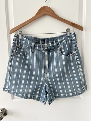 Pantalones Cortos de Jean GAP Denim Tiro Alto Mamá Rayas de Ferrocarril | Talla 12/31 Foto 1 de 4