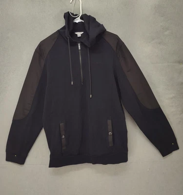 Sudadera con Capucha Calvin Klein Para Hombre Grande Negra Pullover 1/4 Cremallera Cordón Bolsillos Moderno Foto 1 de 4