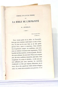 LIVRE ANCIEN AVIS D'UNE FEMME SUR BIBLE DE L'HUMANITÉ MICHELET 1865 - Picture 1 of 3