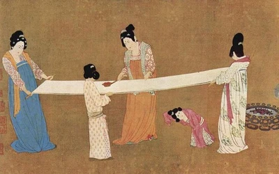 Asian Ladies Making Silk from Woodcut  Counted Cross Stitch Chart Pattern - Image 1 of 4