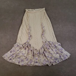 Free People Skirt Womens Medium Beige Purple Floral Lace Boho Ruffle Hem Lined - Picture 1 of 14