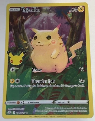 皮卡丘 - 005/025 - 口袋妖怪庆祝剑与盾全艺术稀有卡近乎完好 — 第 1/4 张图片