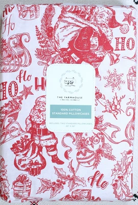 Fundas de almohada estándar retro de Navidad Rachel Ashwell Farmhouse rojo blanco algodón Foto 1 de 4