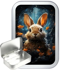 Rabbit Cave Silver Hinged Small Tobacco Tin, 1oz / 50ml Tin, Sewing Tin - Picture 1 of 4