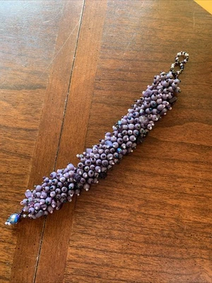 Handmade Peyote Stitch Bracelet Lustre Glass And Natural Beads Boho - Image 1 of 4