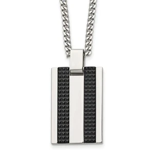 Stainless Steel Black IP-plated Rectangle Dog Tag Pendant Necklace 22" 18.58gm - Picture 1 of 4