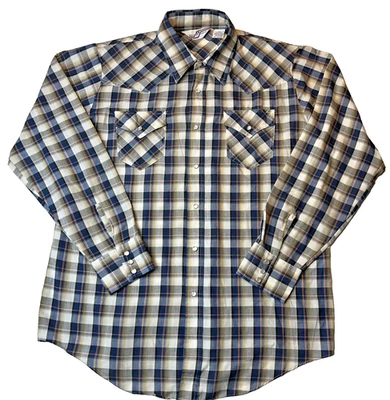 Винтажная мужская синяя клетчатая западная жемчужная рубашка на кнопках Tour De Force большой размер - Корея - Изображение 1 из 4
