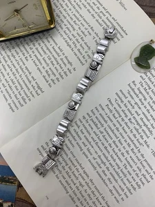 Vintage Slide Charm Bracelet Silver Tone Computer Funky - Picture 1 of 4