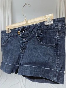 Pantalones Cortos Express Para Mujer 4 Azul Denim Elastizados Puños Vaqueros Oscuros Tiro Bajo Botón-Volar - Imagen 1 de 4
