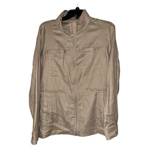 32 Degrees Cool Womens Tan Linen Full Zip Utility Jacket Cinch Waist Medium - Picture 1 of 7