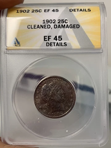 1902 ANACS XF45 details! Barber Quarter Dollar Cover