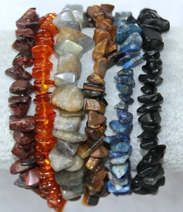 6er Set dehnbare Armbänder, Edelsteinsplitter, jeweils anders, Bernstein, Tigerauge - Bild 1 von 21