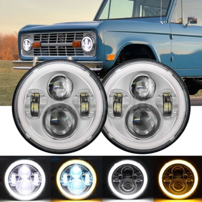 Pair 7" inch Round LED Headlights Hi/Lo DRL Chrome for Ford F100 F150 F250 Truck Foto 1 de 4