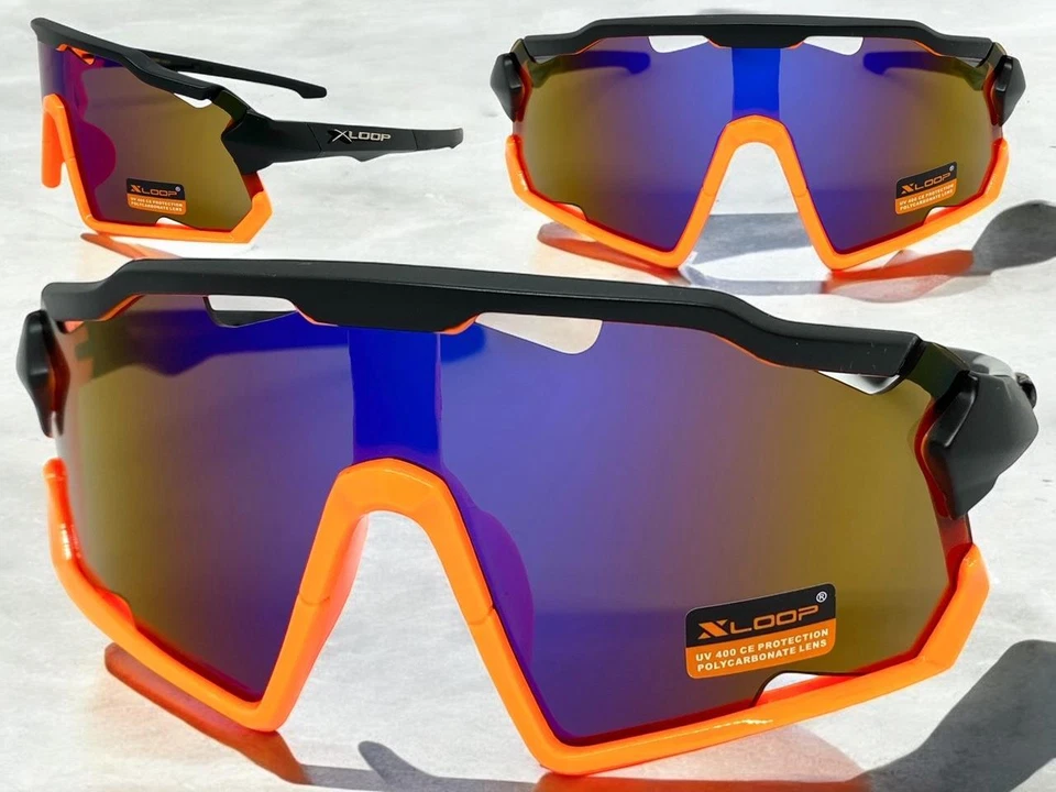GAFAS DE SOL ENVOLVENTES DEPORTIVAS DE GRAN TAMAÑO Motociclista Ciclismo Escudo Marco Negro y Naranja Foto 1 de 4
