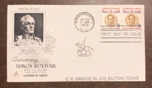 U.S. SIMON BOLIVAR FDC SC# 1110-1111 ARTCRAFT CACHET NSA - Picture 1 of 4