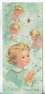 Vintage Weihnachtskarte Mid Century 3,5x8 Stille Nacht - 4 verschiedene Engel beten - Bild 1 von 3